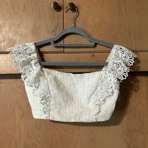 Saints + Secrets - SIZE SMALL white lace detailed crop top